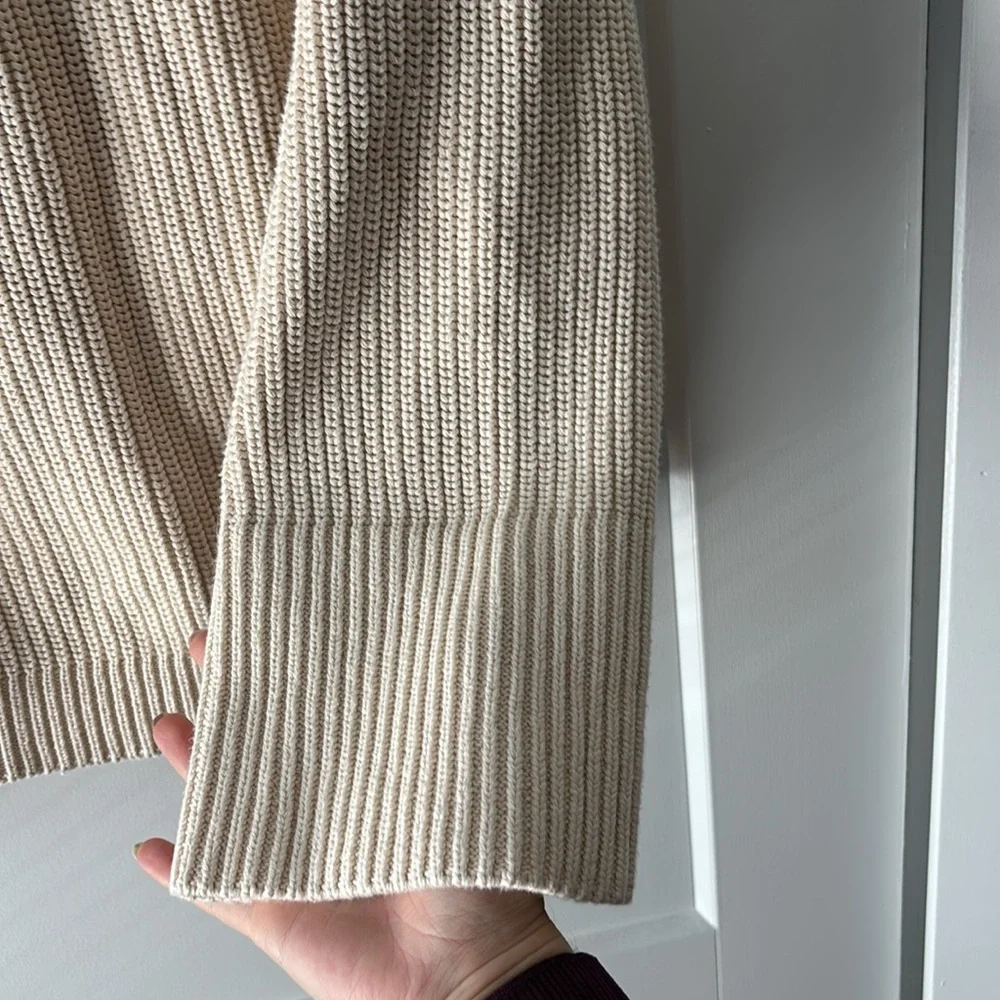 & Other Stories Cream V-Neck Ribbed Collared Cotton Sweater - Picture 5 of 6